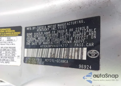 2004 Toyota Camry Solara Se из США, поврежденный, VIN 4T1CA38PX4U014317